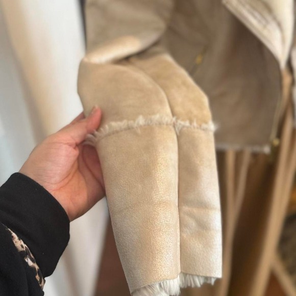 Sean John Cream and Tan Jacket Faux Fur Collar Size Large Women's Western Flair - Picture 5 of 8